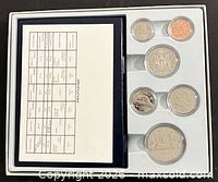 Full specimen set in case showing six coins and specification card