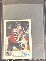 Front view of Trevor Linden Kraft Singles mini hockey card in sleeve