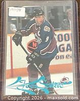 Front of 1997-98 Pacific Paramount Joe Sakic trading card in sleeve