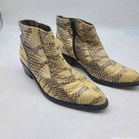 Front and side view of both boots showing snakeskin texture and overall condition