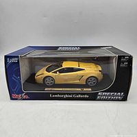 Front view of boxed 1:18 Maisto Lamborghini Gallardo model