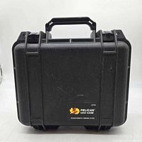 Front view closed showing Pelican 1200 label, handle and latches