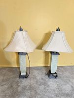 Both lamps standing unlit showing overall form and shades