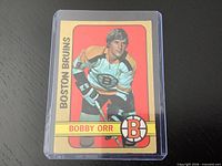 Front view of Bobby Orr O-Pee-Chee card in plastic sleeve