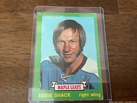 Front of Eddie Shack O-Pee-Chee hockey card in holder