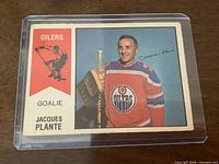 Front of Jacques Plante O-Pee-Chee hockey card in sleeve