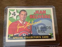 Front of Jean Béliveau O-Pee-Chee special collector’s card in sleeve