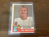 Front view of Rick Middleton rookie card in top loader