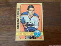 Front of 1971-72 O-Pee-Chee Tim Horton card showing player image and team details