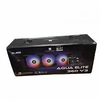 Closed retail box displaying Aqua Elite 360 V3 AIO cooler with RGB fans