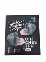 Front of retail box displaying Kiwi Ears Orchestra Lite earphones and color options