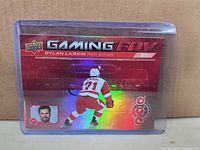 Front view of Dylan Larkin Gaming FOV holographic card in sleeve