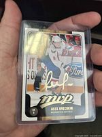 Front of Alex Ovechkin MVP card with gold holo signature