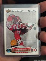 Front of Martin Lapointe Upper Deck World Junior Tournament card in plastic sleeve