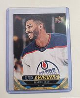 Front of Evander Kane UD Canvas card in protective sleeve