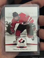 Front of Travis Konecny Team Canada Juniors card in top loader