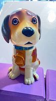Front view of plastic dog-shaped gumball machine