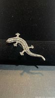 Front view of rhinestone lizard brooch