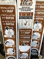 Snap 'n Lock baluster kit packaging with installation steps and contents list