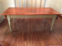 Full view of pine harvest dining table showing top, apron and legs