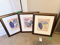 All three framed botanical prints leaned against wall