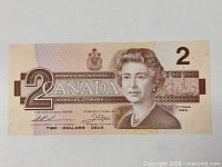 Full front view of 1986 Canada $2 banknote