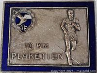 Front view of plaque showing runner, inscription, enamel border