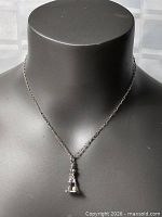 Full view of chain necklace with pendant on display bust