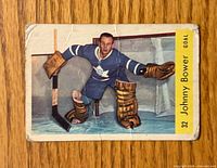 Front of 1959-60 Parkhurst Johnny Bower card showing player image, card number 32