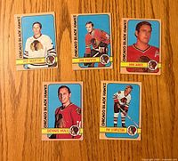 Front view of all five 1972-73 O-Pee-Chee Chicago Black Hawks cards