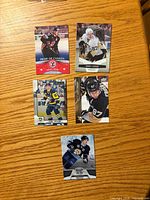Fronts of all five Sidney Crosby hockey cards laid out