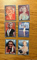Fronts of six Marilyn Monroe trading cards arranged in two columns