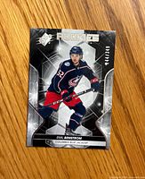 Front of Emil Bemstrom SP Rookies jersey card showing player image, embedded jersey area and serial number 242/349