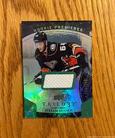 Front of Stefan Noesen Upper Deck Trilogy Rookie Premieres Level 1 Jersey card showing serial-numbered front and jersey swatch