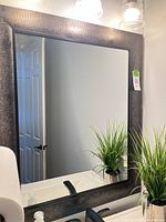 Full view of framed mirror mounted on wall