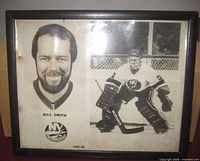 Front view of framed Bill Smith photo showing portrait and action image