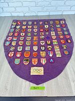 Full view of felt banner with patches