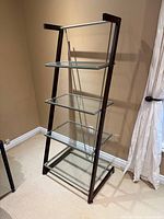 Full view of bookshelf angled to show frame and shelves