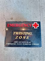 Front of sealed Twisting Zone emergency first-aid survival kit box