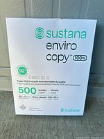 Front of Sustana Enviro Copy 100% recycled copy paper ream showing key specifications