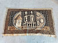 Overall view of tapestry laid flat showing full design and condition