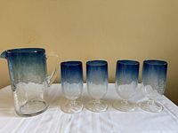 Pitcher and four glasses front view showing gradient and bubble texture