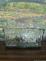 front view of rectangular textured aqua glass planter
