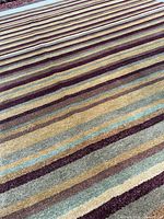 Close angle of rug surface highlighting colour palette and weave