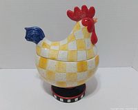 Front view of ceramic chicken cookie jar assembled