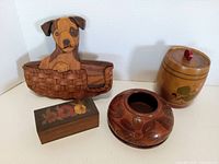 All four wooden items side by side