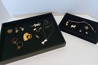 Overall view of both trays showing cat jewellery variety