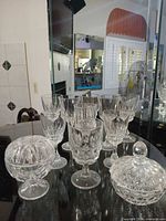 Group view of eight goblets, compote and candy dish