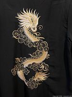 Back of black coat showing full embroidered gold dragon design