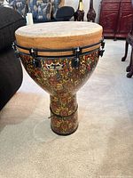 Full view of Remo djembe showing shell pattern and hardware